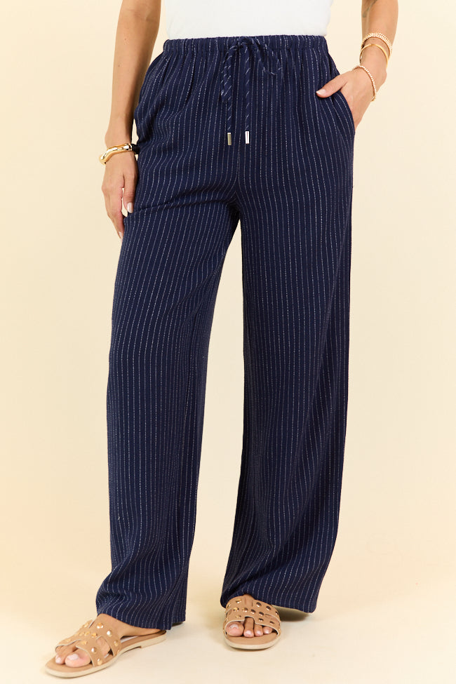 Down The Dock Navy Stripe Drawstring Pants for Men & Women - Comfortable Casual Beachwear & Lounge Pants - Perfect for Summer, Vacation and Relaxing at Home
