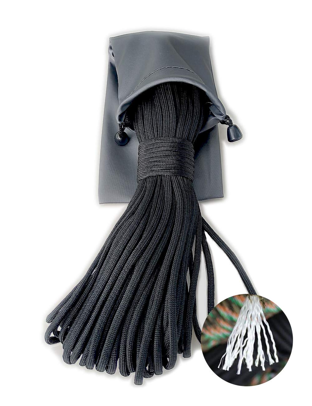 250lb Paracord Rope - 100ft Black 7-Strand Parachute Cord for Survival Bracelets, Camping & Outdoor Gear - Strong Braiding String for DIY Crafts, Emergency Kits & Tactical Use
