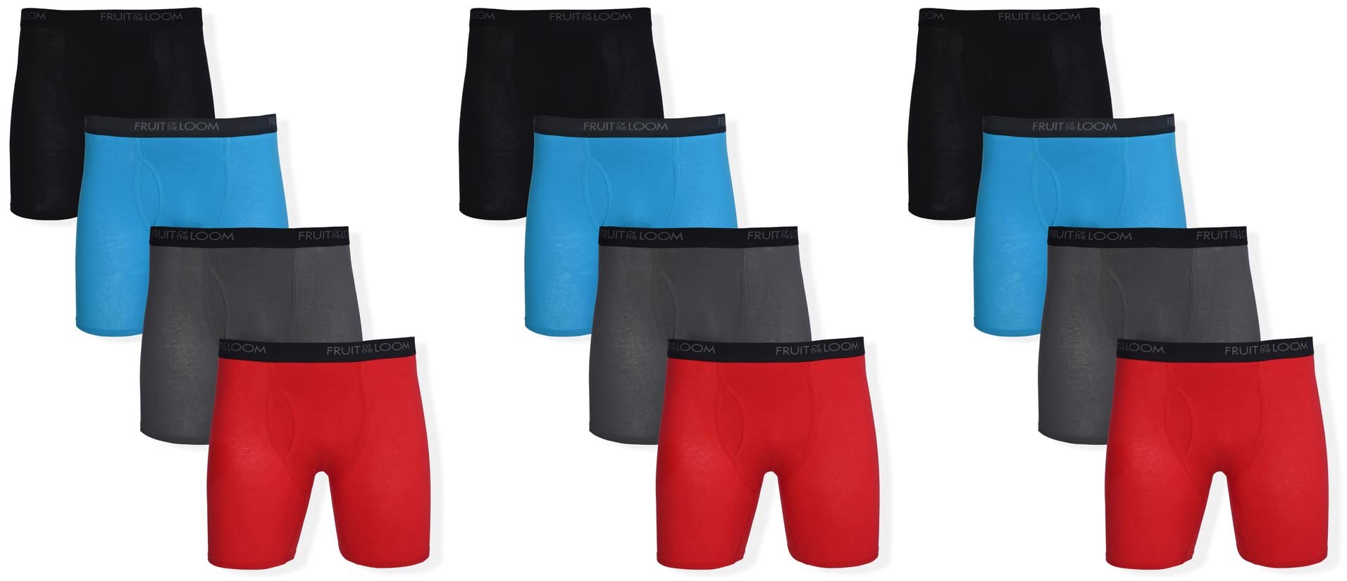 Fruit of the Loom Men's Cotton Performance Boxer Briefs 12-Pack - Breathable Underwear for All-Day Comfort - Perfect for Workout, Office & Daily Wear