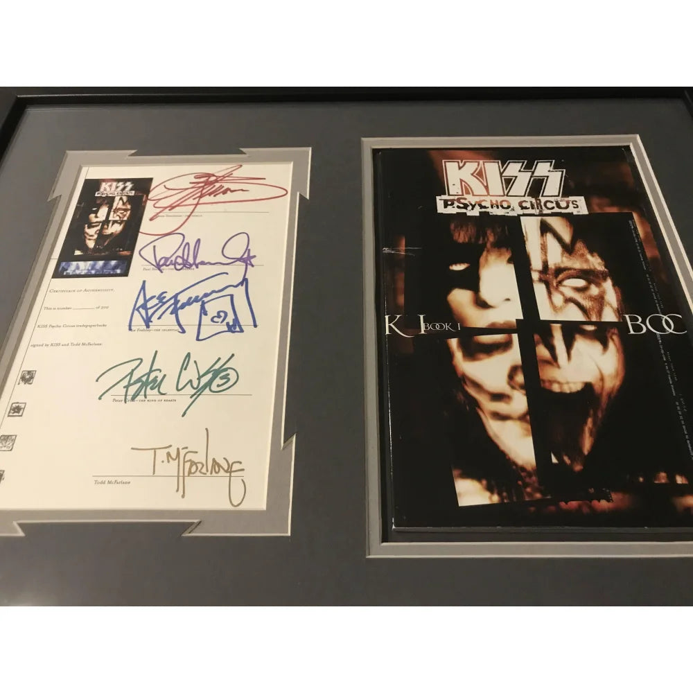 Kiss Band Signed Framed Collage - Gene Simmons, Paul Stanley, Ace Frehley Autographed Memorabilia with JSA COA | Perfect for Rock Music Fans & Collectors, Wall Decor for Home & Office