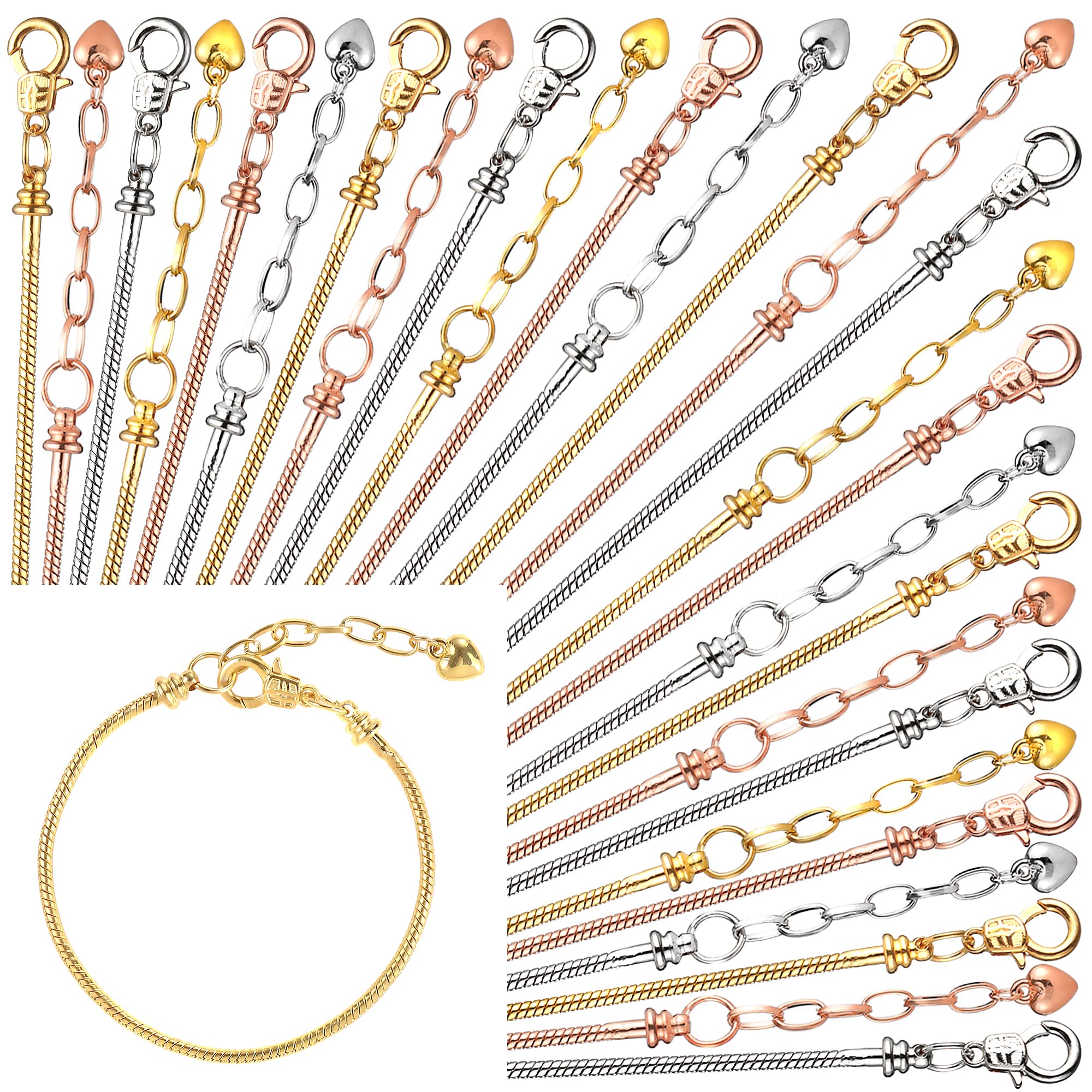 27-Piece Snake Charm Bracelet Set - Adjustable DIY Jewelry Making Kit with Heart Extender Chain - Copper Charm Bracelet for Women - Perfect for Gifts, Parties & Handmade Jewelry Crafting