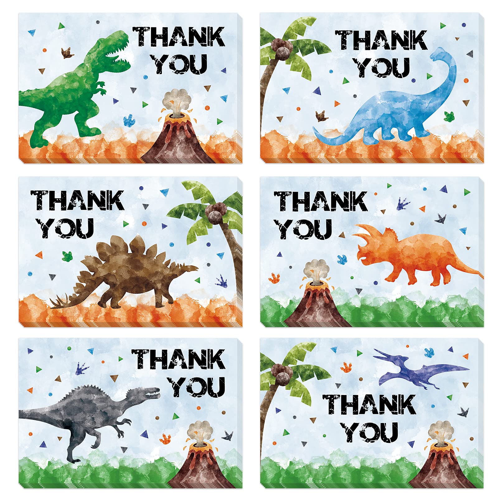 WERNNSAI 24-Pack Dinosaur Thank You Cards for Kids with Envelopes - Blank Birthday Note Cards & Dino Stickers (4
