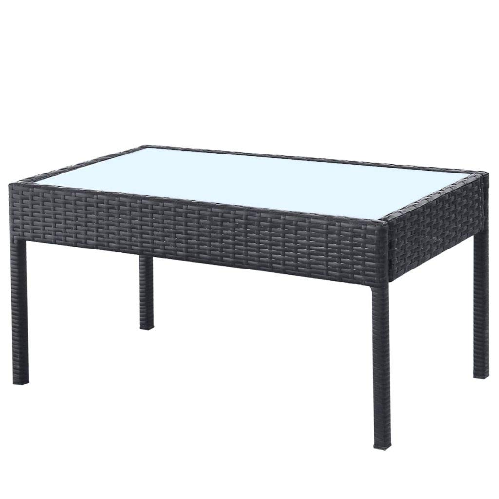 4-Piece Black Poly Rattan Outdoor Bar Set with Cushions & Glass Table - Patio Furniture for Backyards, Porches, Gardens & Poolside Relaxation