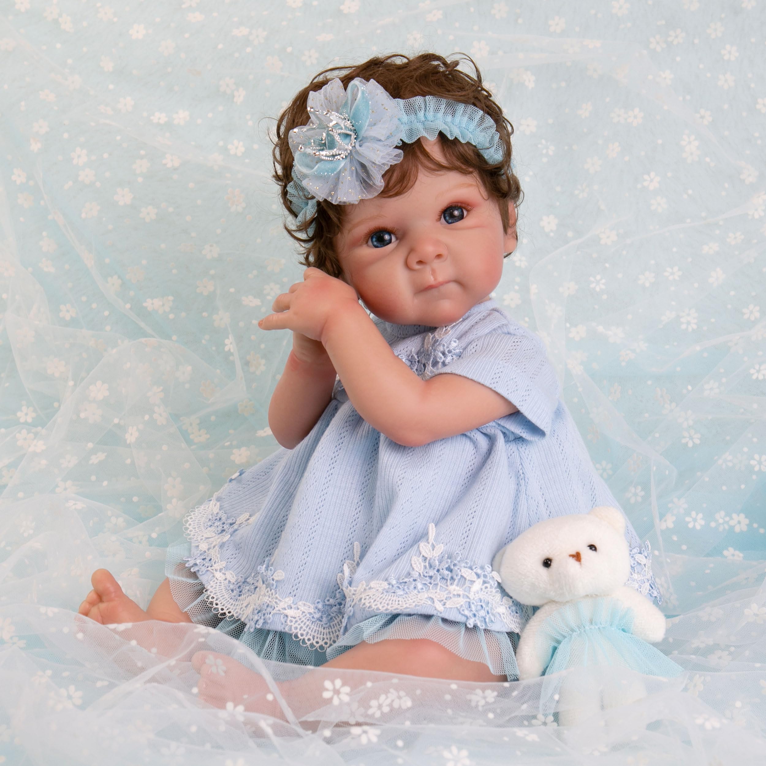 Realistic Reborn Baby Doll Clothes Set - Blue Girl Outfit & Accessories for 17-22 Inch Dolls | Perfect for Collectors, Photography & Role Play