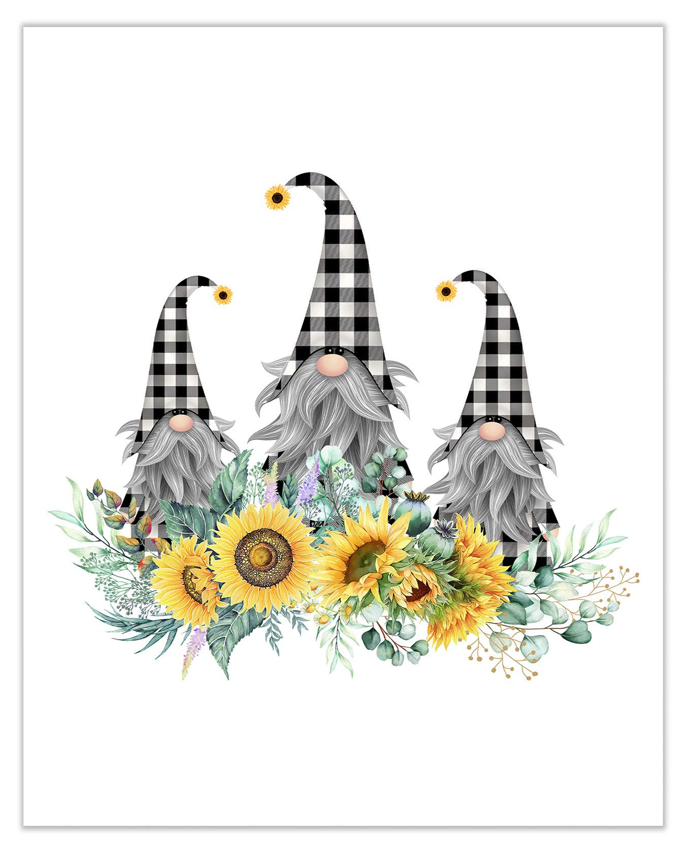 HVEST Sunflower Wall Art - Farmhouse Floral Sunflower & Cute Gnome Canvas Abstract Painting - Modern Artwork for Home Indie Decor - Ready to Hang - 16x20 Inches - Perfect for Bathroom, Bedroom, Living Room, Kitchen, and Office Decor