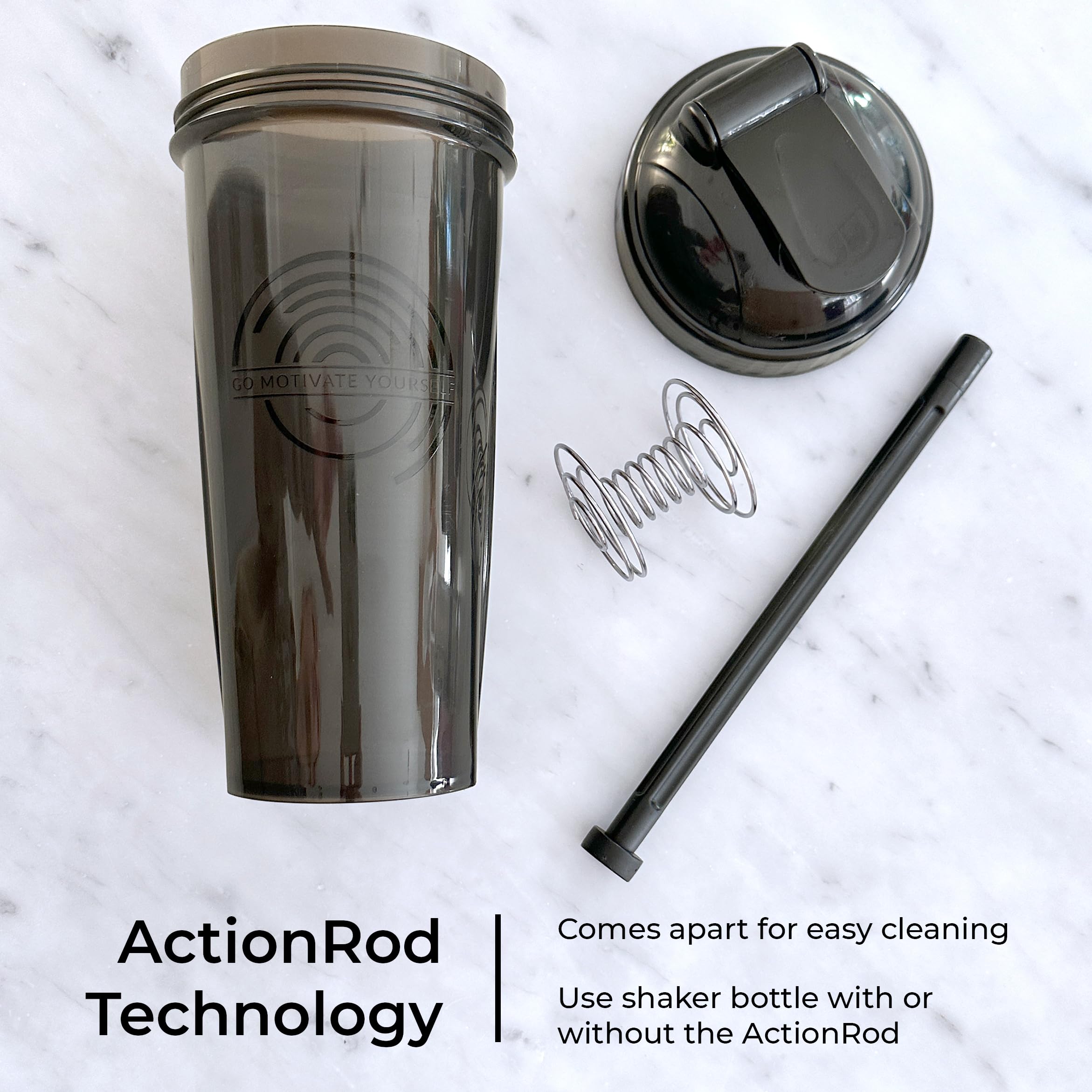 6-Pack 28-Ounce BPA-Free Protein Shaker Bottles with Action-Rod Mixer | Dishwasher Safe Gym & Workout Shaker Cups | Black, Moss, Navy, White, Grey & Maroon Colors | Perfect for Protein Powder, Pre-Workout & Meal Replacement Drinks
