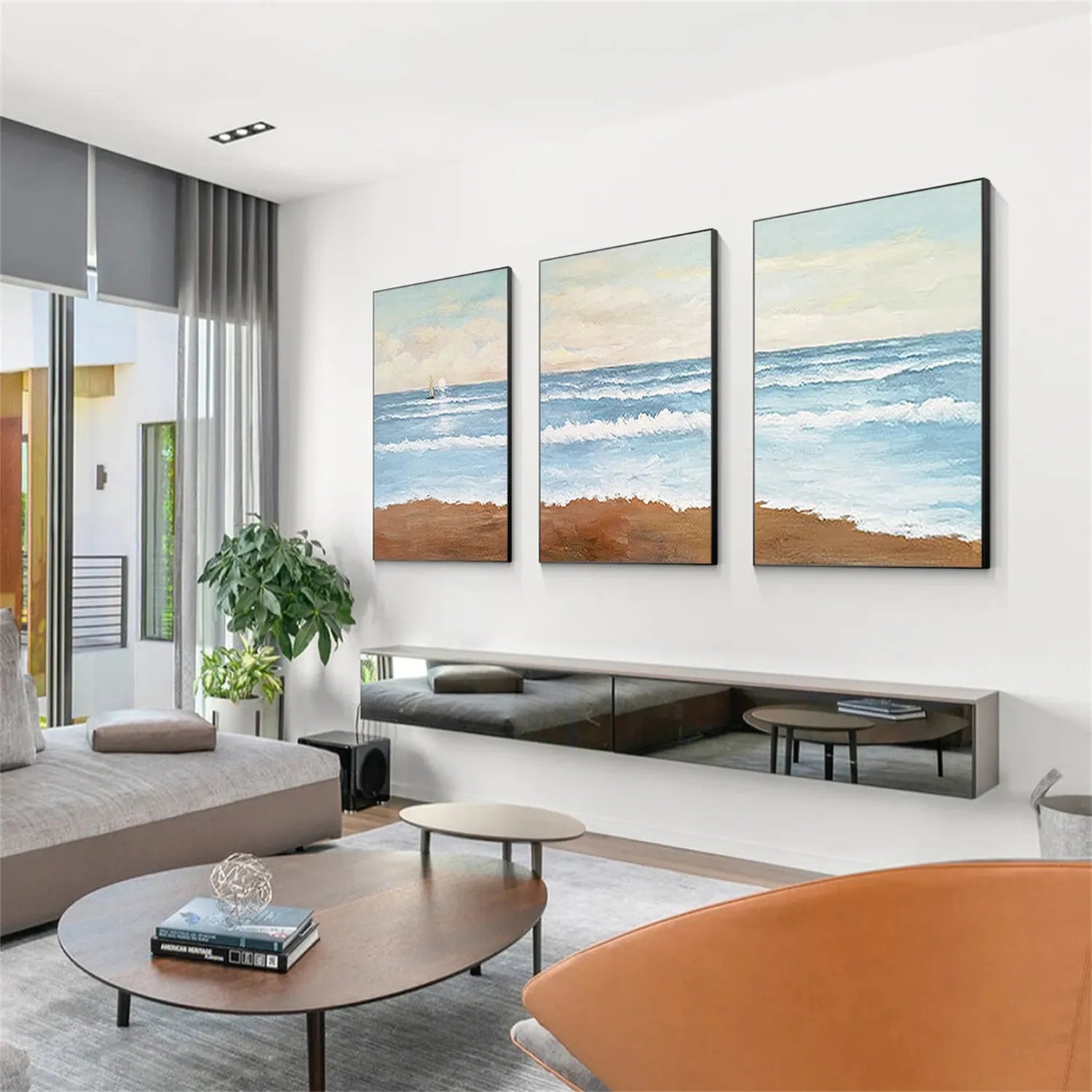 Ocean and Sky Painting Set of 3 - Coastal Wall Art Decor for Living Room, Bedroom & Office | Modern Seascape Canvas Prints | Home & Office Wall Decor