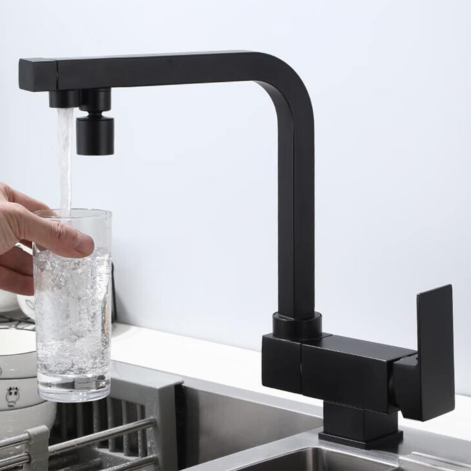 3-Way Folding Kitchen Sink Faucet - Brass Swivel Black Water Tap for Modern Kitchen | Perfect for Washing Dishes, Filling Pots & Multi-Tasking Cooking