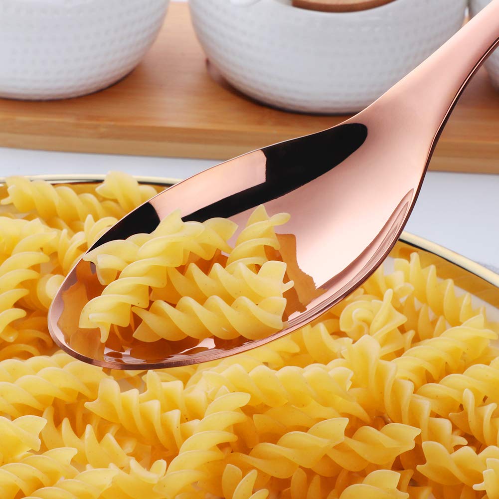 Premium 10-Inch Stainless Steel Rose Gold Buffet Serving Spoons Set of 2 - Elegant Large Salad Serving Utensils, Dishwasher Safe for Dinner Parties, Catering & Home Entertaining