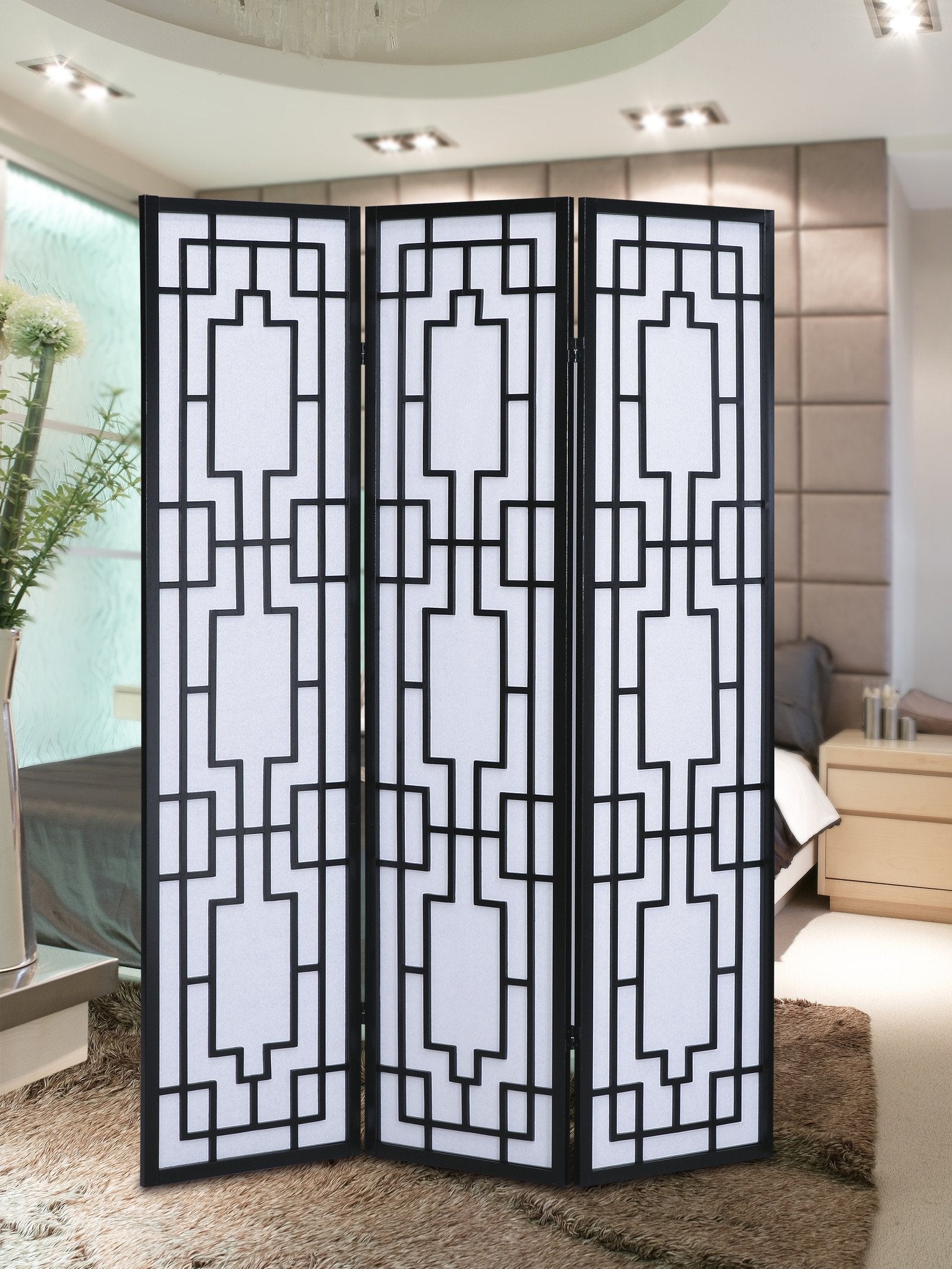 Roundhill Furniture Sudoku 3-Panel Room Divider Screen - Privacy Partition for Home, Office & Events - Perfect for Living Room, Bedroom or Wedding Decor