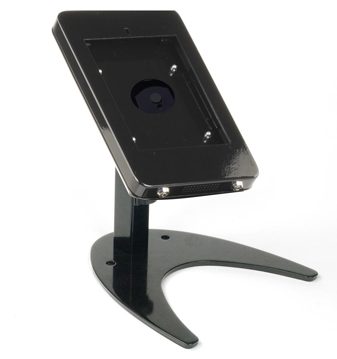 Displays2go Adjustable Rotating & Tilting iPad Mini Stand for Desktop - Steel Black with Covered Home Button | Perfect for Office, Home, and Retail Display Use