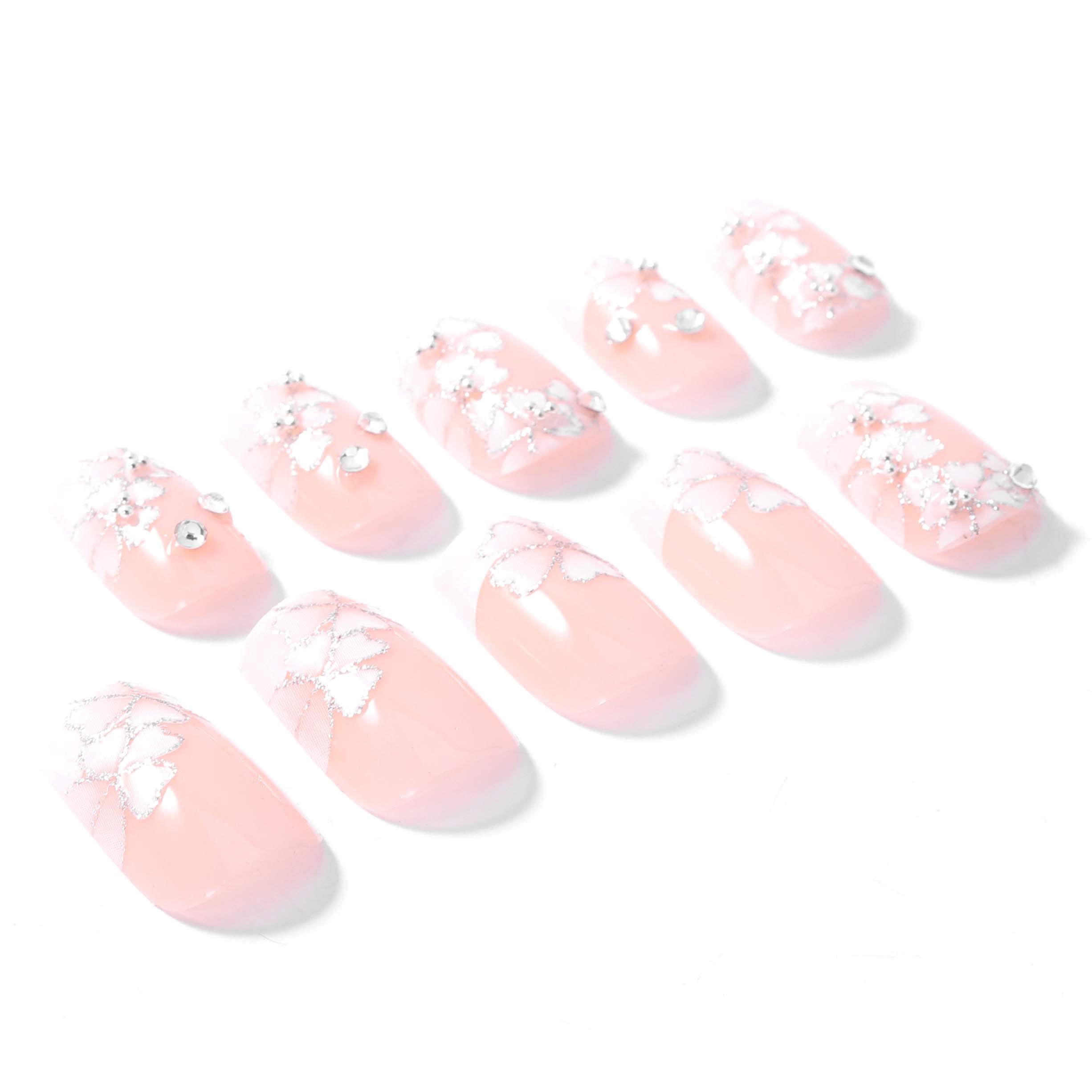 Sethexy 3D Rhinestone False Nails - 24Pcs Flower Wedding Acrylic Full Cover Fake Nails with Glitter Art Design for Women & Girls | Perfect for Bridal, Prom, Parties & Special Occasions
