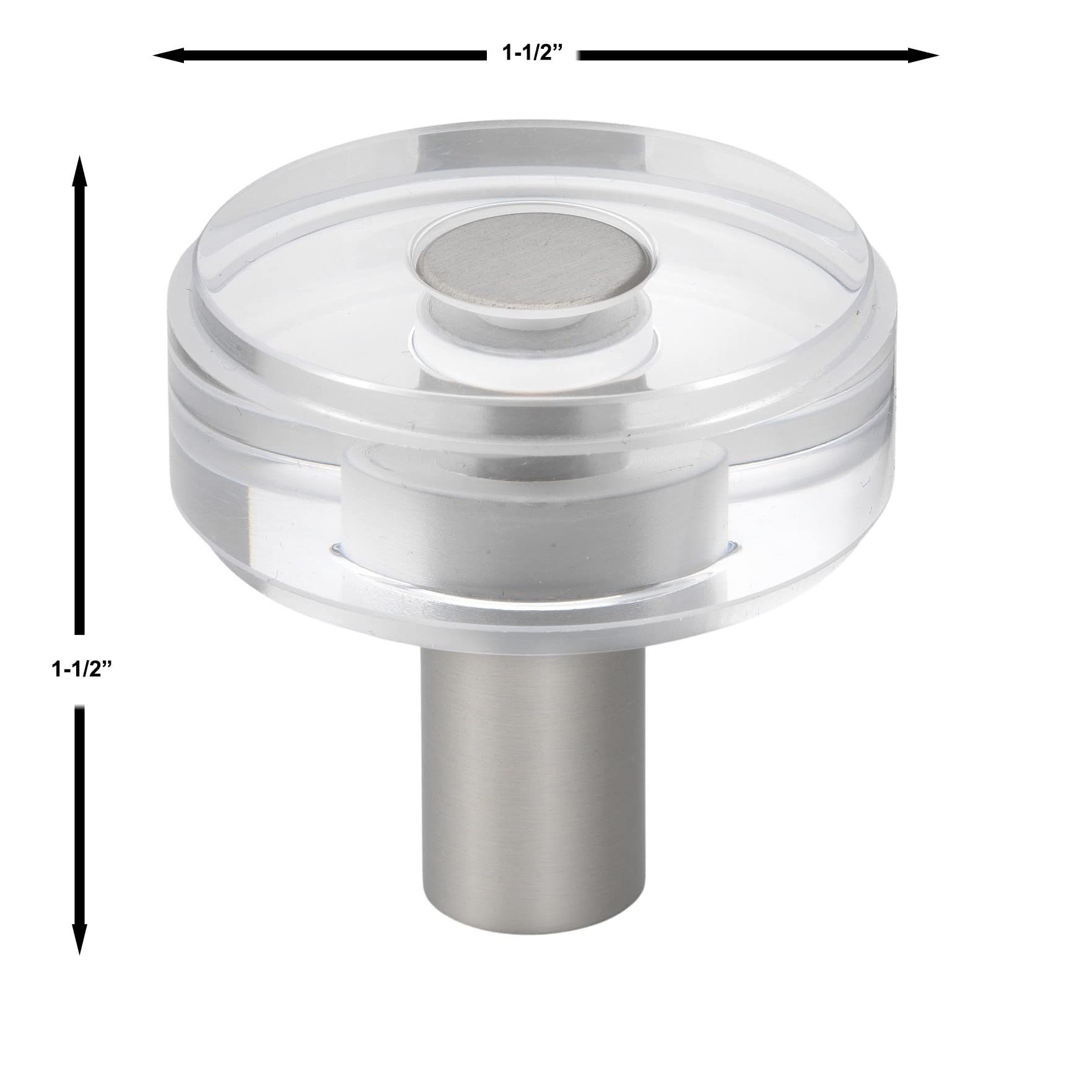 GlideRite 1-1/2 Inch Round Clear Acrylic Cabinet Knobs - Satin Nickel Finish - Pack of 25 - Modern Kitchen & Bathroom Hardware for Drawers & Cabinets