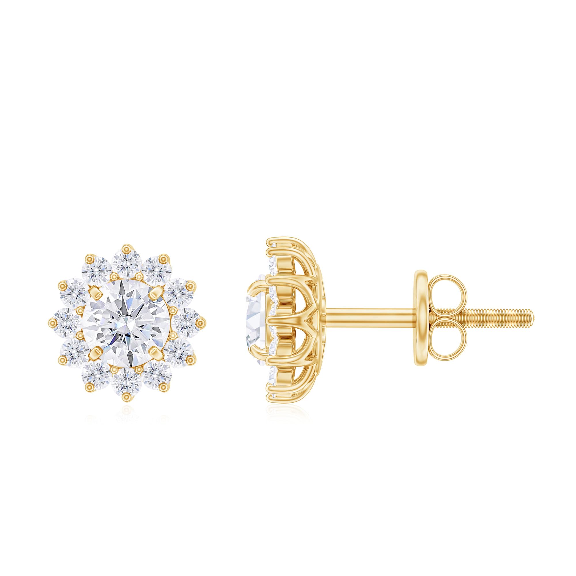 Certified D-VS1 Quality Moissanite Flower Stud Earrings for Women | Halo Engagement Earrings | Perfect Gift for Anniversary, Wedding & Special Occasions