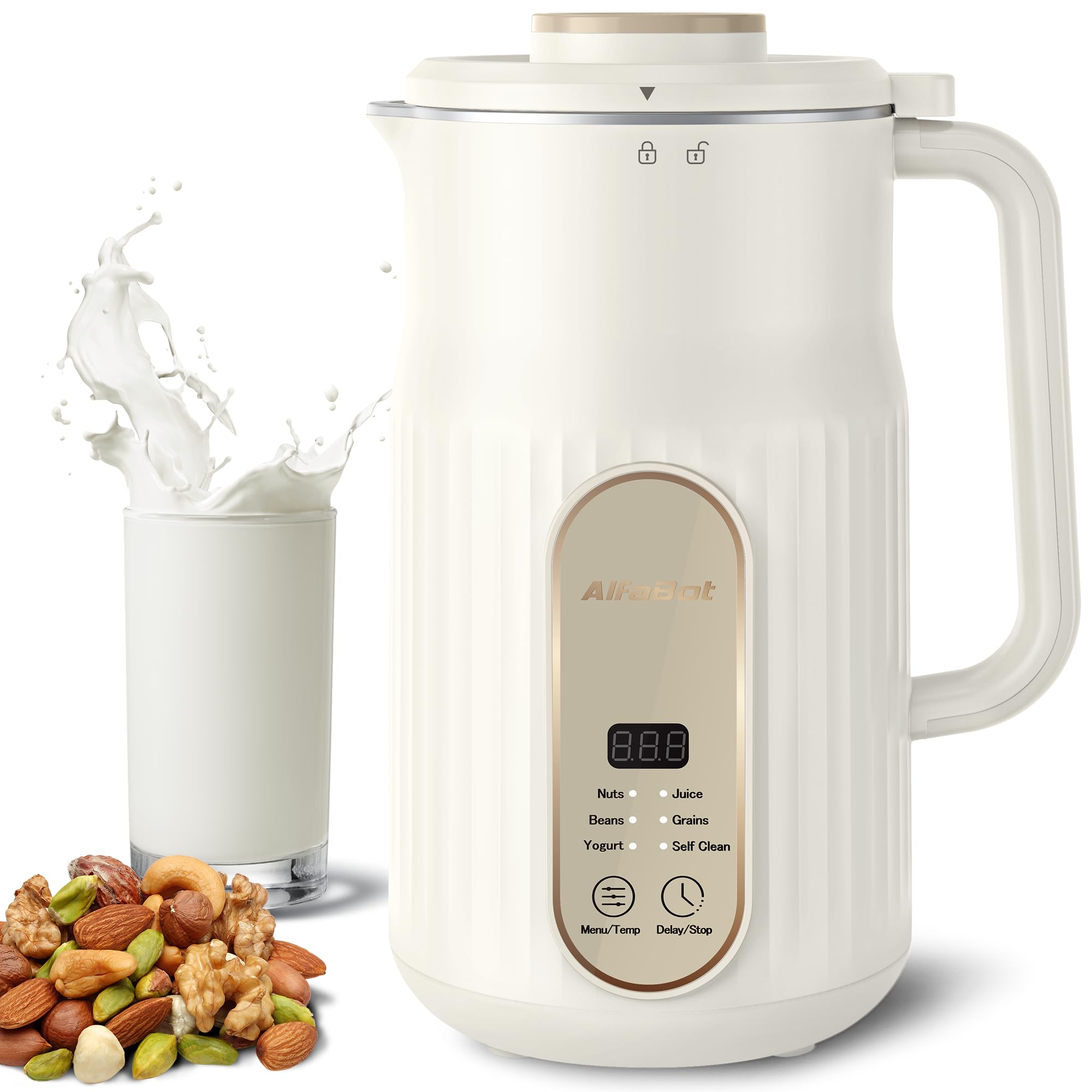 AlfaBot N2 Automatic Nut Milk Maker Machine - 5 Modes for Homemade Almond, Oat, Soy Milk & Yogurt - 35OZ Large Capacity with Delay Setting & Self-Cleaning (White) - Perfect for Vegan, Keto & Healthy Lifestyle Breakfasts