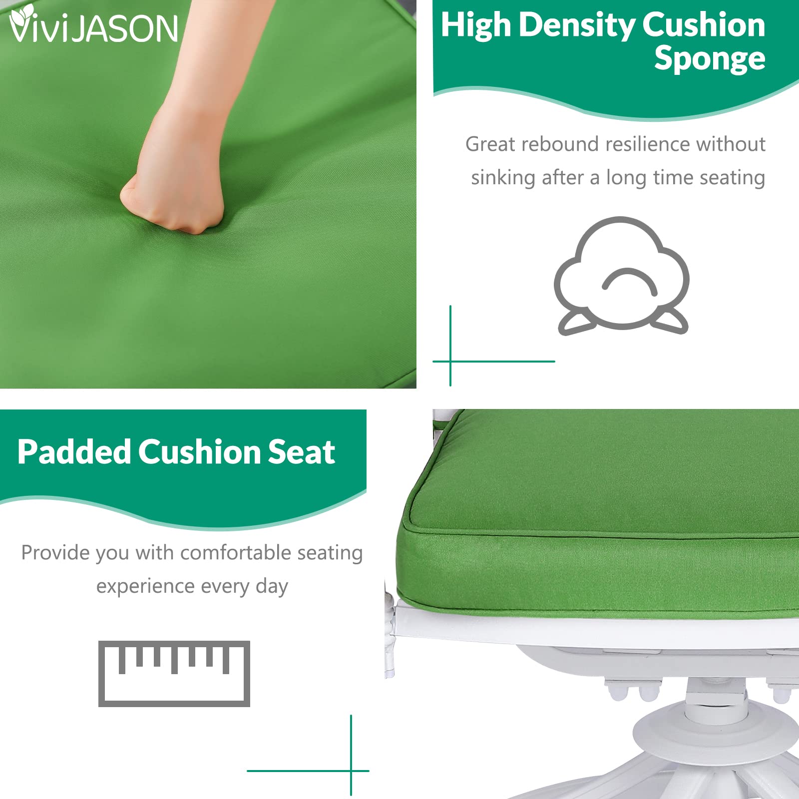 VIVIJASON 2-Piece Outdoor Bistro Swivel Dining Chairs Set - Patio Cast Aluminum Rocking Chairs with Cushions - Weather-Resistant Garden, Balcony, Backyard, Lawn Furniture - Perfect for Outdoor Dining, Relaxing & Entertaining - White