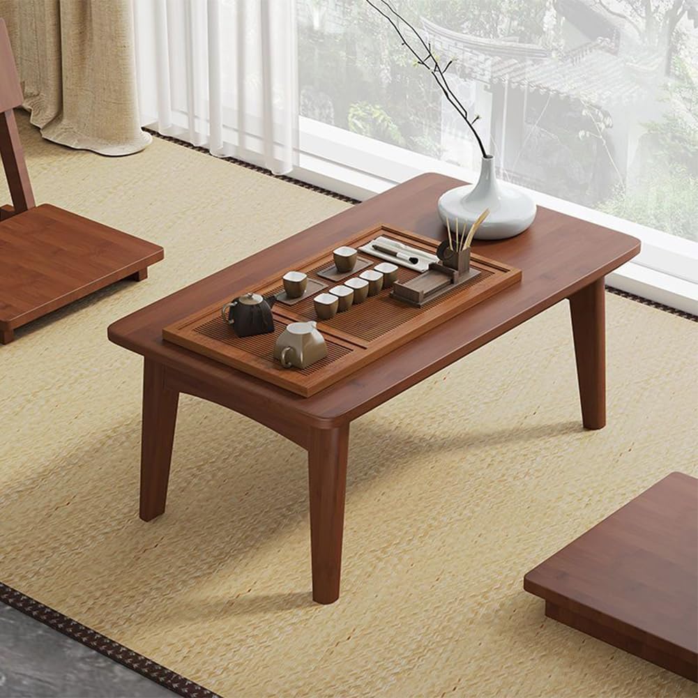 Foldable Bamboo Small Table - Portable Folding Coffee Table & Bedside Computer Desk, No Assembly Required - Perfect for Bay Window, Tatami Tea Room, Balcony, Living Room & Outdoor Use - Great for Reading, Working, or Relaxing