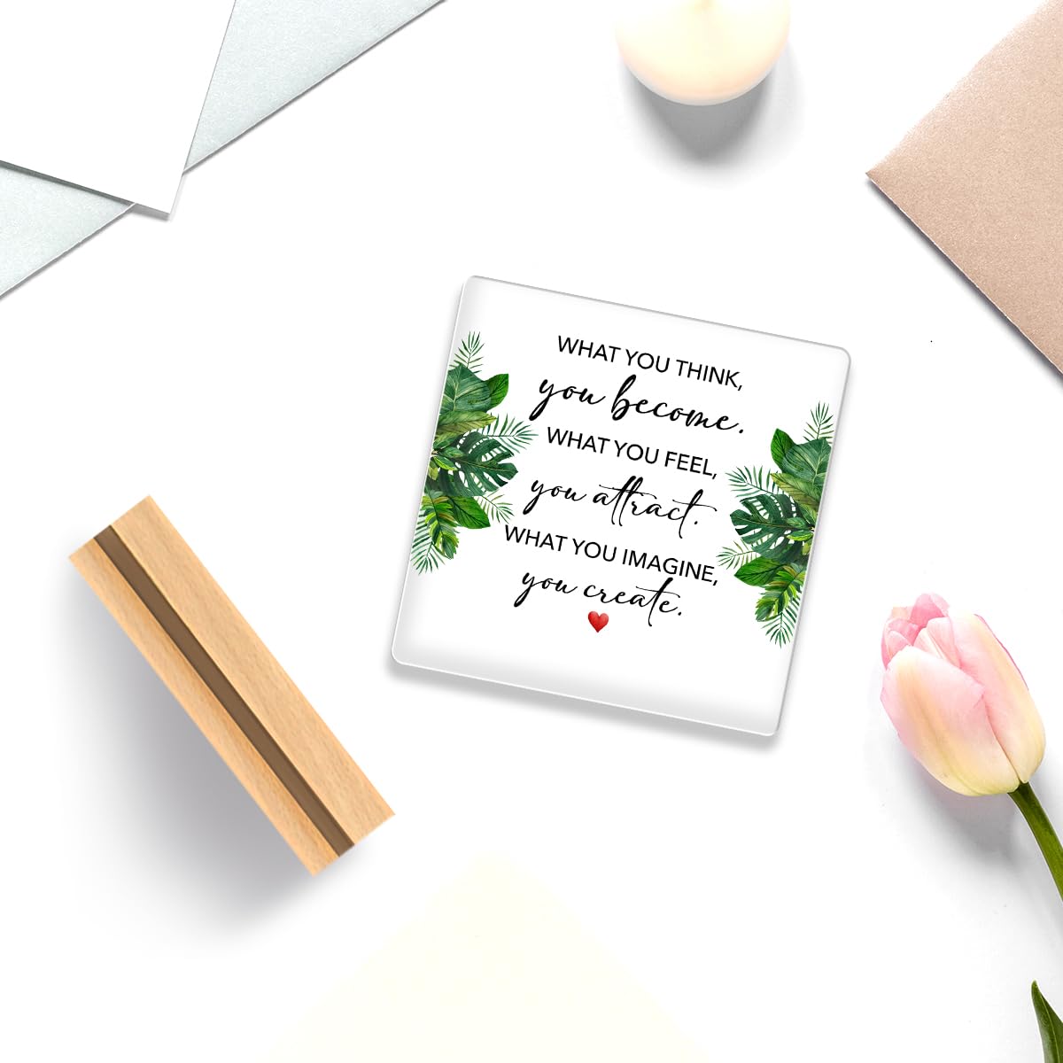 Little Reminders Acrylic Desk Sign - Motivational Office Decor with 'What You Think You Become' Quote - Inspirational Gift for Women, Friends & Coworkers - Perfect for Home Office, Work Desk & Study Room Decor