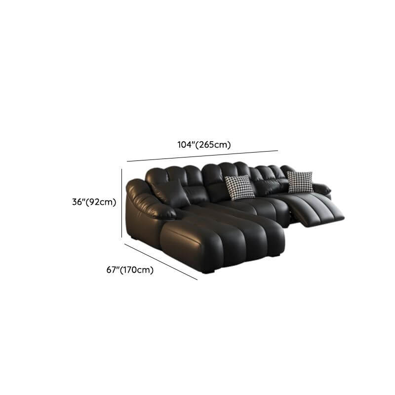 L Shape Sofa Chaise with USB Port - Modern Black Upholstery 4-Piece Sectional Set - Left-Facing Chaise Lounge with Sloped Arms - Perfect for Living Room, Home Theater & Small Spaces