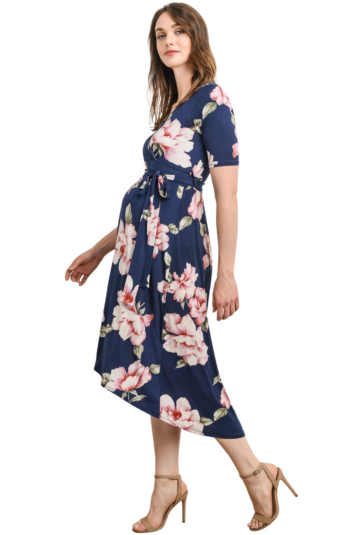 Maternity Wrap Dress for Women - Stretchy Mid-Length Nursing Dress with Adjustable Waist Belt | Perfect for Pregnancy, Breastfeeding & Special Occasions