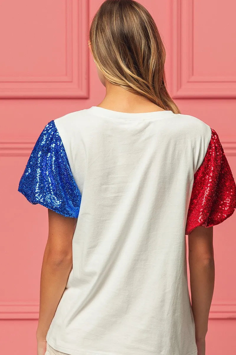 BiBi Sequin American Flag Bow Top - Patriotic Glamour for Women | Perfect for 4th of July, Independence Day & USA Themed Parties