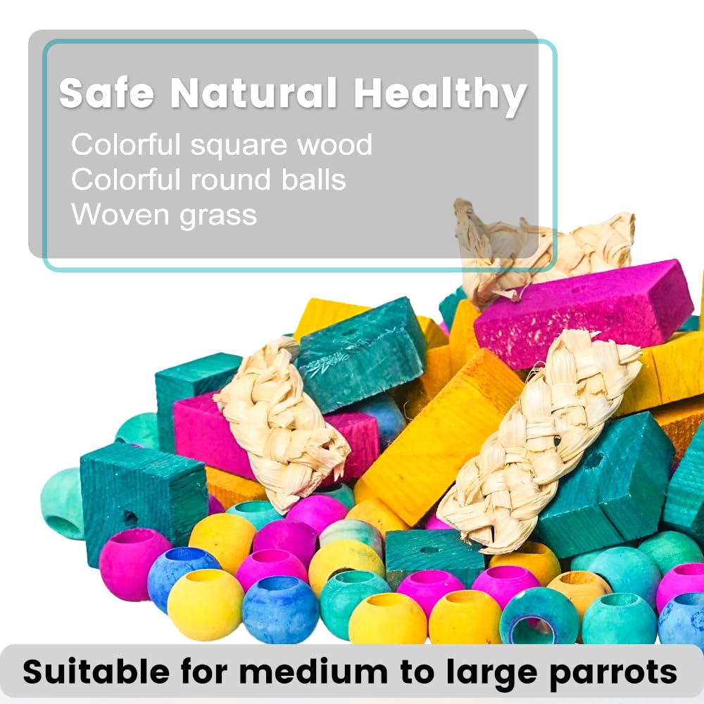 **Colorful Large Parrot Chewing Toys for Macaws, Cockatoos & African Greys - Natural Wooden Bird Cage Toy for Medium to Large Birds - Perfect for Playtime & Mental Stimulation**