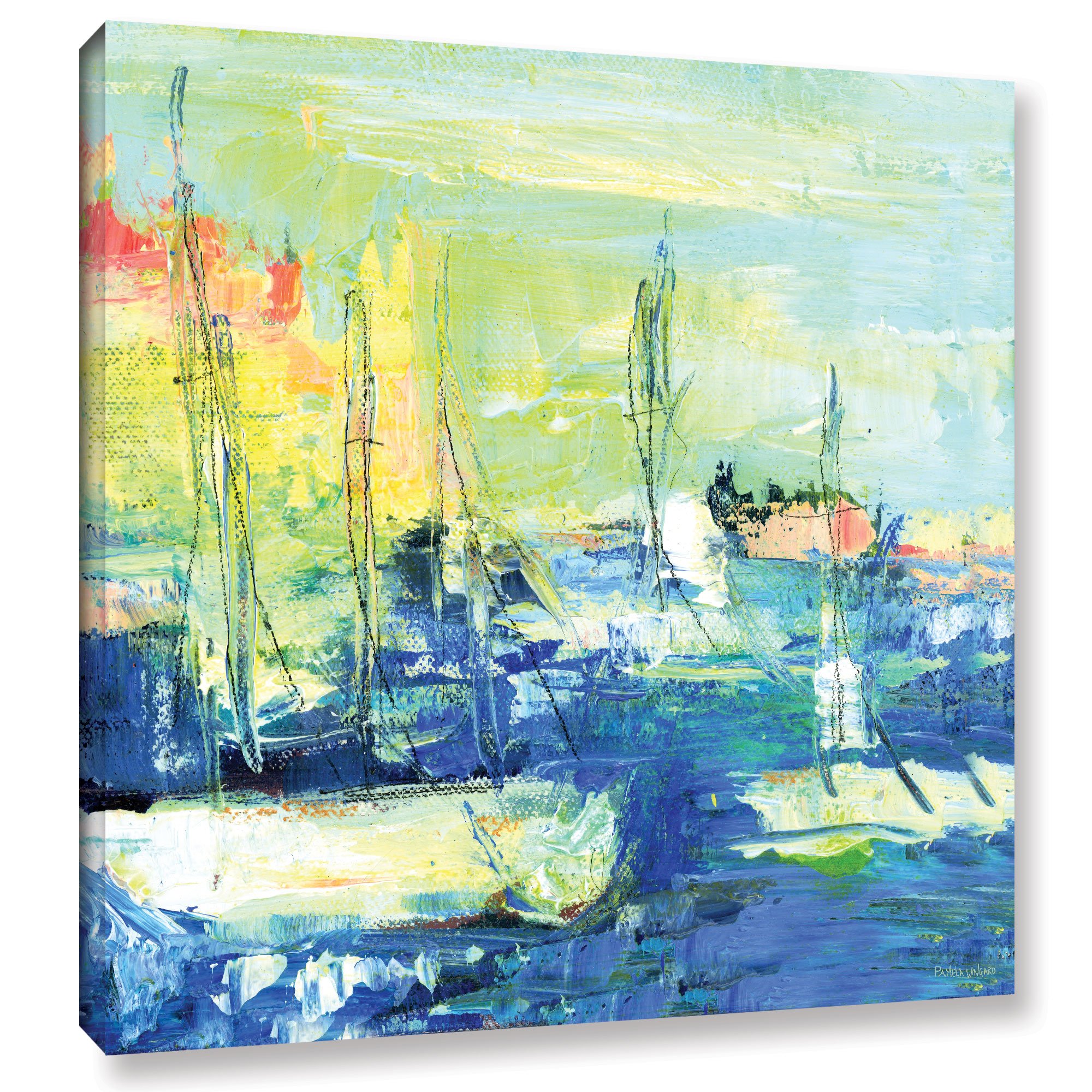 Pamela J. Wingard 'Bliss Beach Chairs' 14x14 Gallery Wrapped Floater-Framed Canvas Wall Art - Perfect for Beach House Decor, Living Room, or Coastal Themed Bedroom