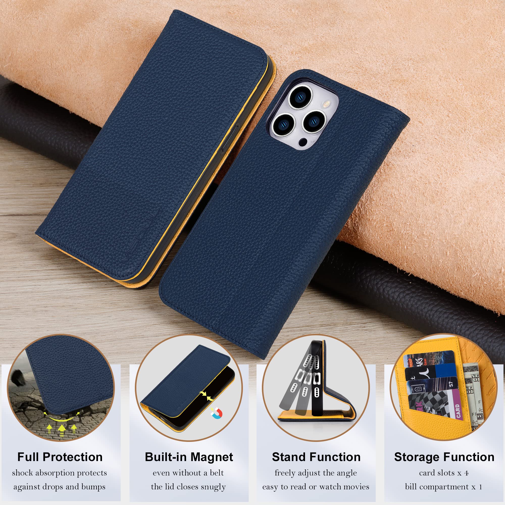 Premium Genuine Leather iPhone 15 Pro Max Wallet Case (6.7