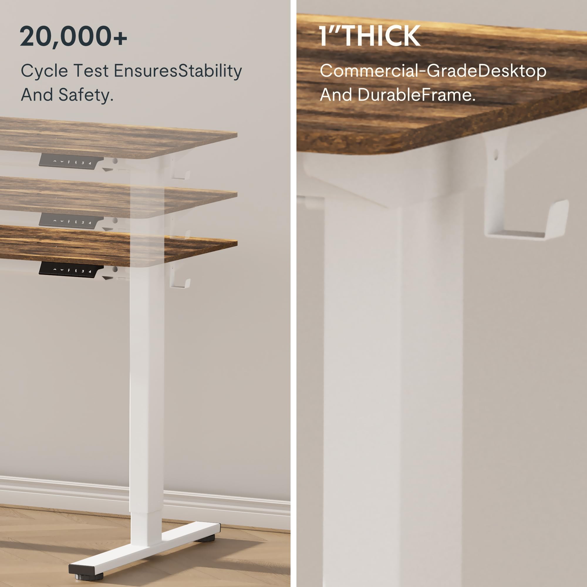 FLEXISPOT EN1 Electric Standing Desk - 48 x 30 Inches Height Adjustable Workstation, White Frame & Rustic Brown Top for Home Office | Sit Stand Desk for Working, Studying & Gaming (2 Packages)