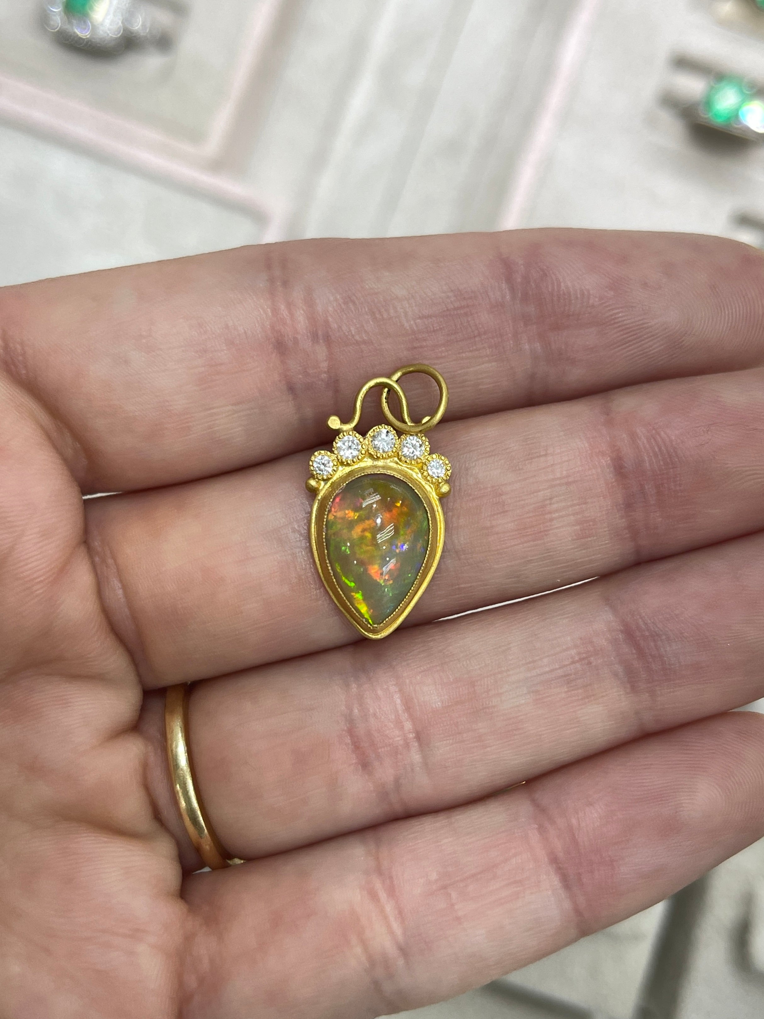 4.13tcw 24K Gold Crystal Opal & Diamond Tiara Pendant Necklace - Elegant Bridal Jewelry for Weddings, Prom & Special Occasions