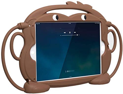 Kid Monkey Case Compatible with iPad 7th Gen 10.2 Inch (2019), iPad Air (2019), iPad Pro 10.5-inch - Shockproof Silicone Protective Cover with Convertible Handle Stand | BPA Free | Cartoon Design (Brown) - Perfect for Kids, School, Travel & Playtime