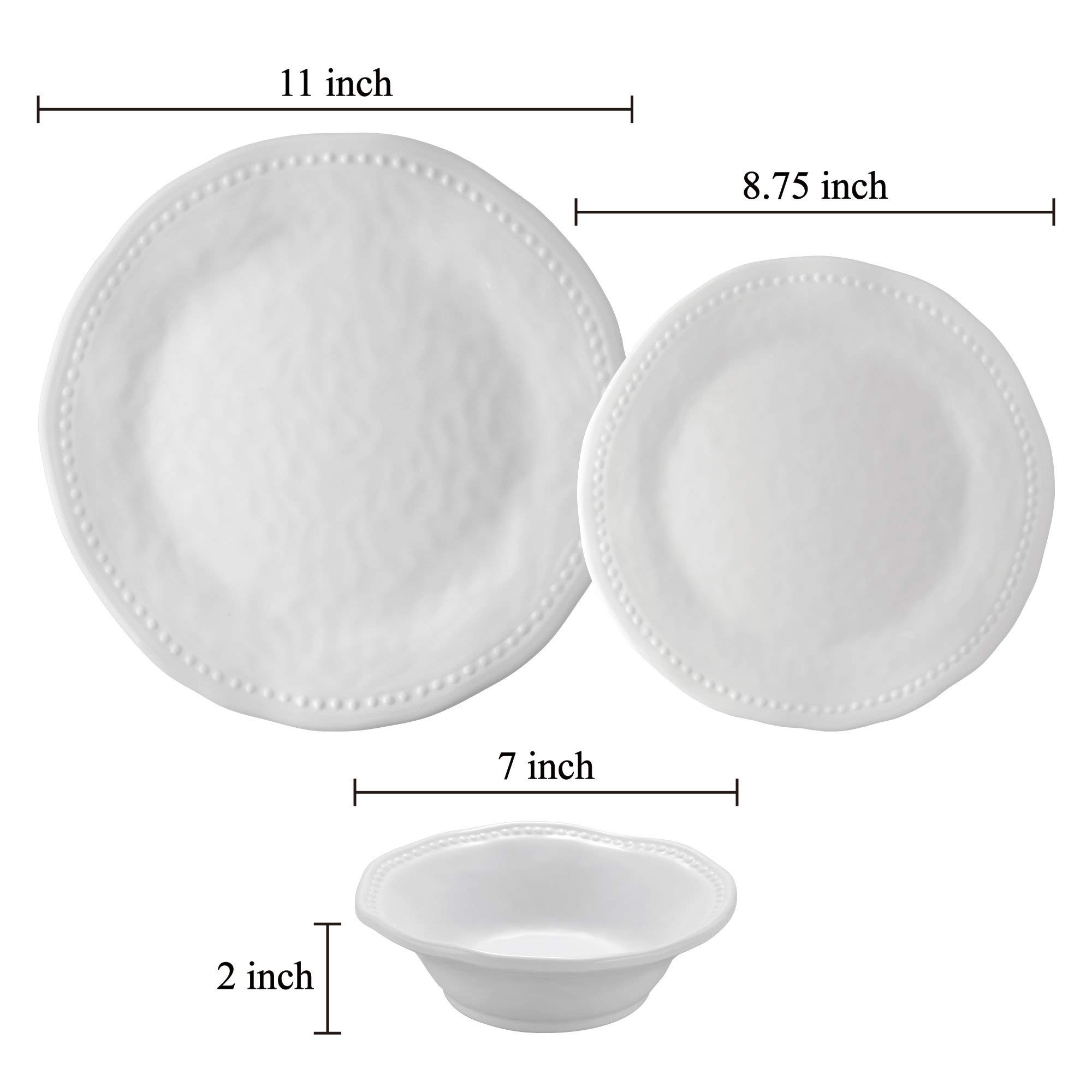 UPware 12-Piece Melamine Dinnerware Set - 4 Dinner Plates, 4 Salad Plates & 4 Bowls - Shatterproof & Lightweight - Perfect for Outdoor Dining, Picnics, Camping & Everyday Use (Beaded Design)