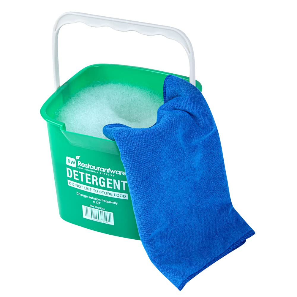 RW Clean 6 Quart Plastic Cleaning Buckets with Measurements - 10-Pack Detergent Square Buckets with Built-In Spout & Handle - Heavy Duty Green Utility Pails for Home, Commercial & Restaurant Use - Perfect for Mopping, Car Washing & Janitorial Services
