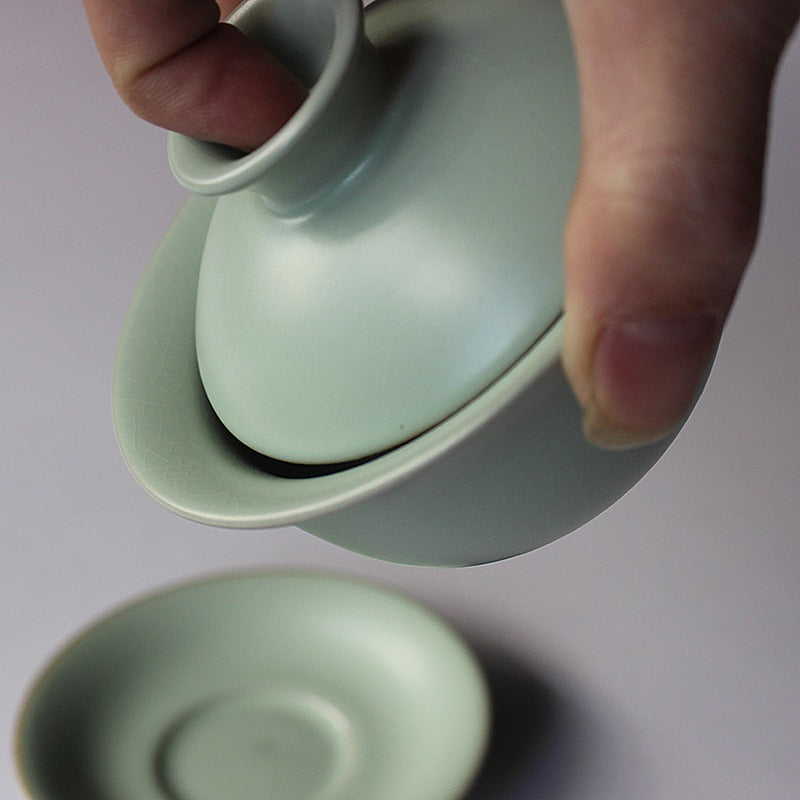 Authentic Chinese Ru Kiln Gaiwan - Handmade Ceramic Teacup with Lid & Saucer for Gongfu Tea Brewing | Perfect for Tea Ceremonies, Home Use & Gifts