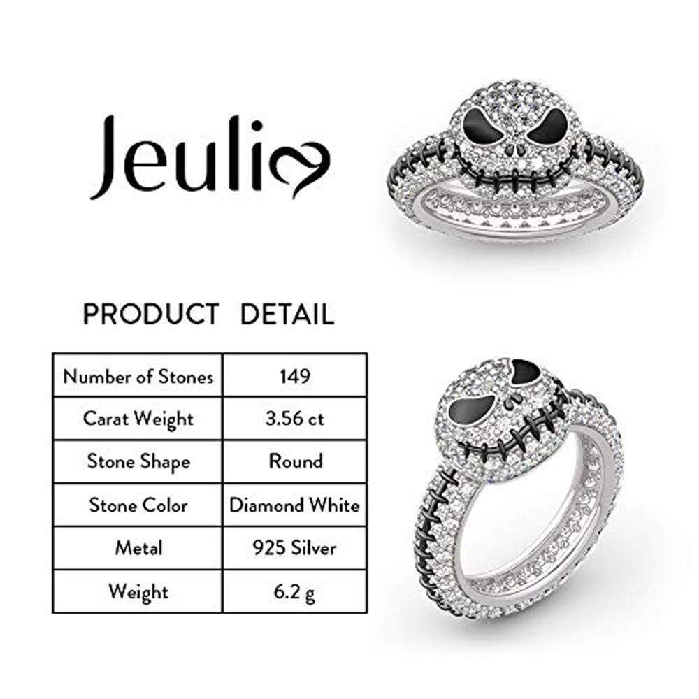 Jeulia 4.05 Carat Jack Skull Ring for Women & Men - 925 Sterling Silver Gothic Halloween Ring Inspired by Pumpkin King - Perfect Christmas Gift with Luxury Gift Box | Ideal for Halloween Costumes, Gothic Fashion & Alternative Jewelry Lovers