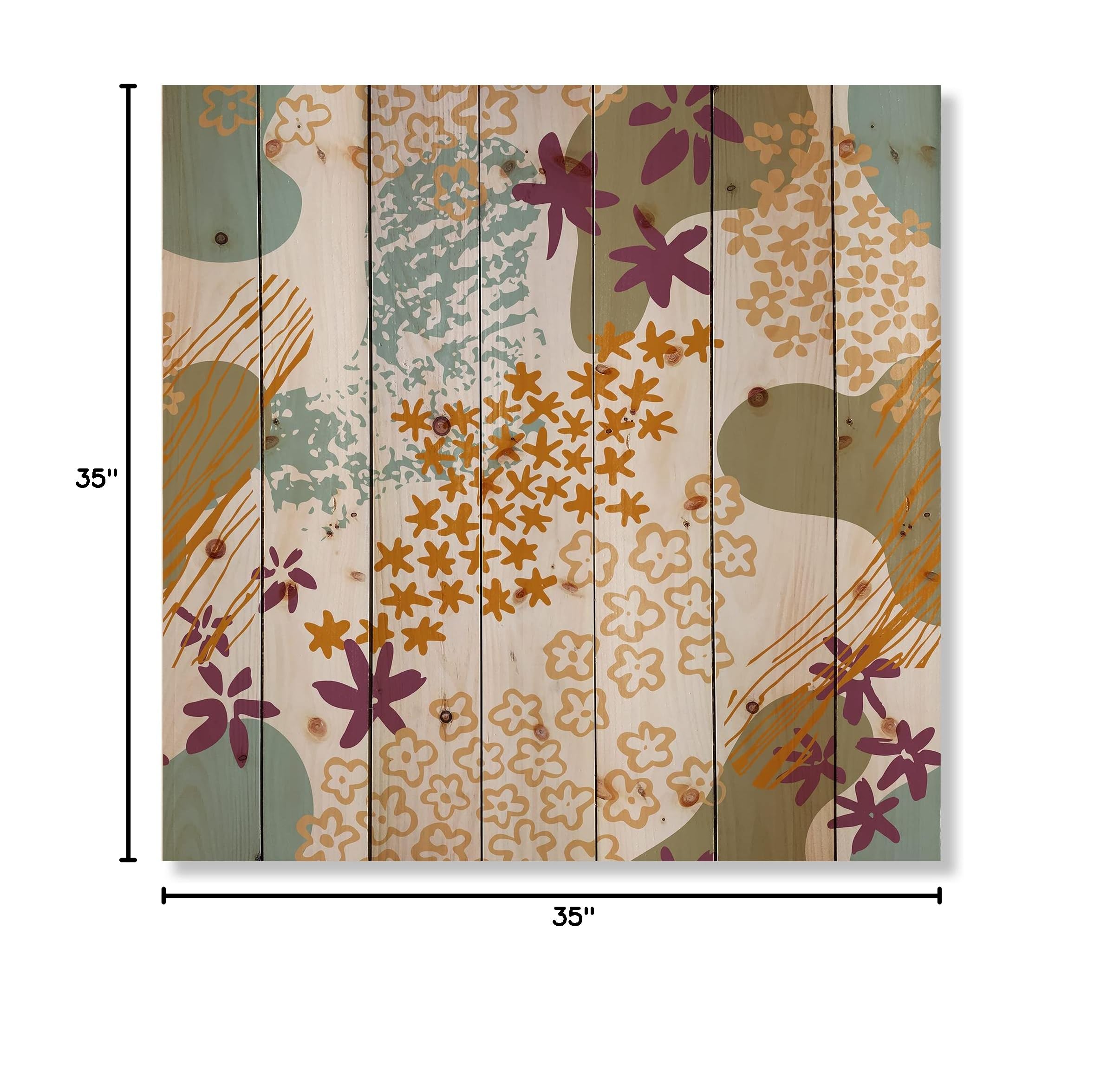Modern Abstract Wood Wall Art - Orange Fluid Shapes & Flower Silhouettes Contemporary Pine Wood Decor | Large Wooden Wall Panels for Living Room, Bedroom & Office Decor