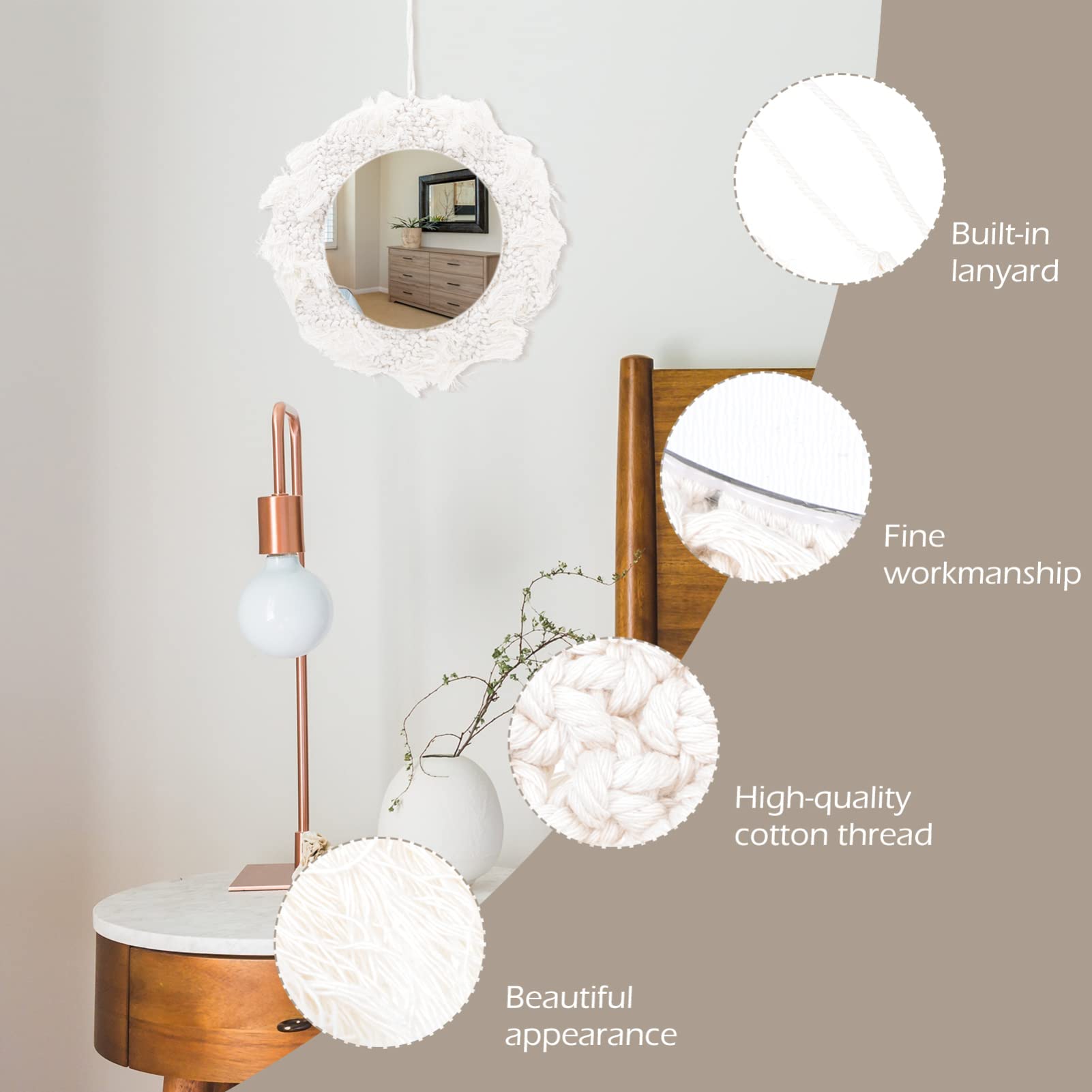 Handmade Cotton Fringe Tapestry Mirror - Boho Chic Wall Hanging Mirror for Dressing Room, Bedroom Decor, Home Wall Art with Exquisite Details | Perfect for Vanity, Nursery, Living Room & Bohemian Style Interior Design