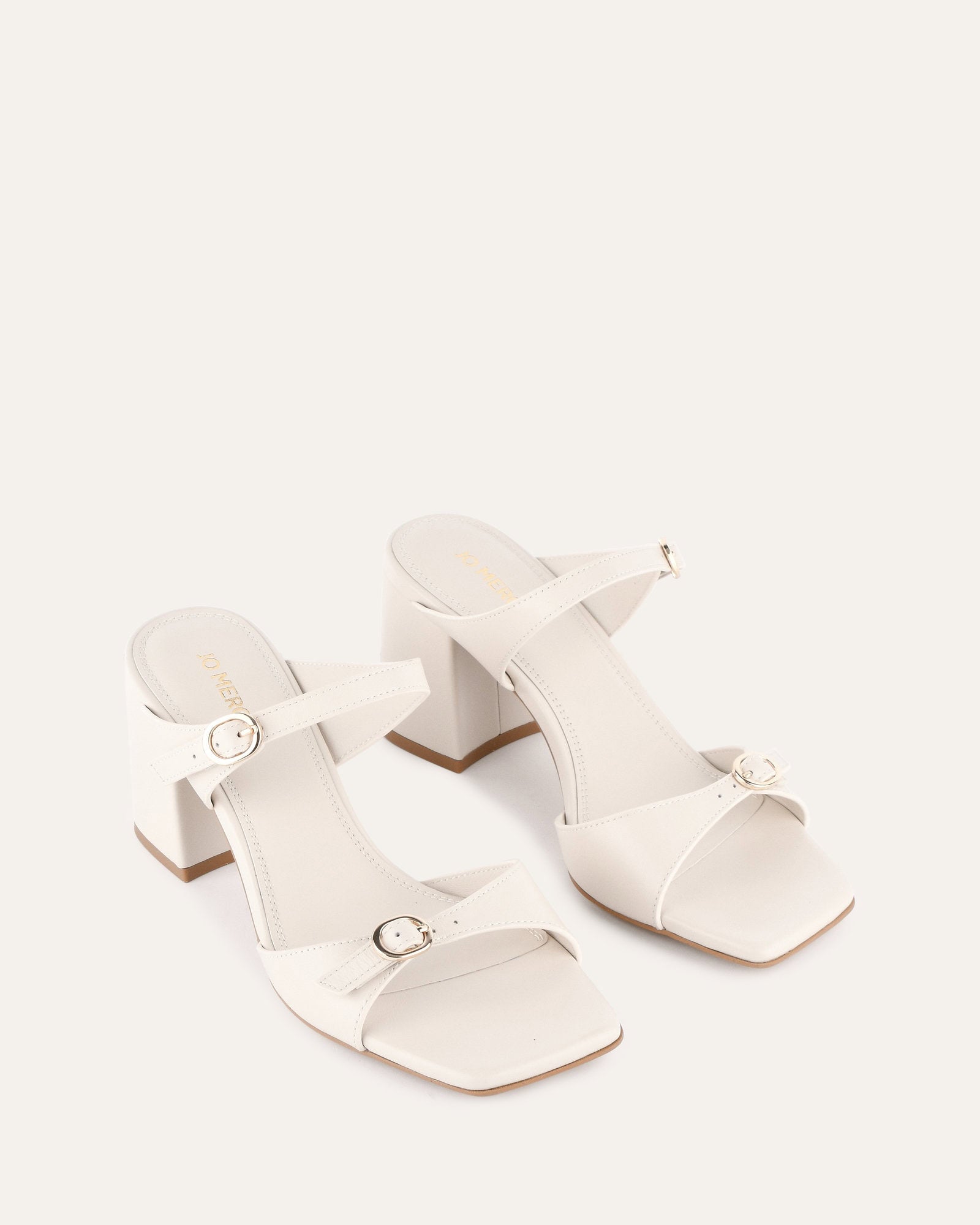 SPENCER Women's Mid Heel Sandals - Off White Genuine Leather Comfortable Dress Shoes for Wedding, Party & Summer Outfits