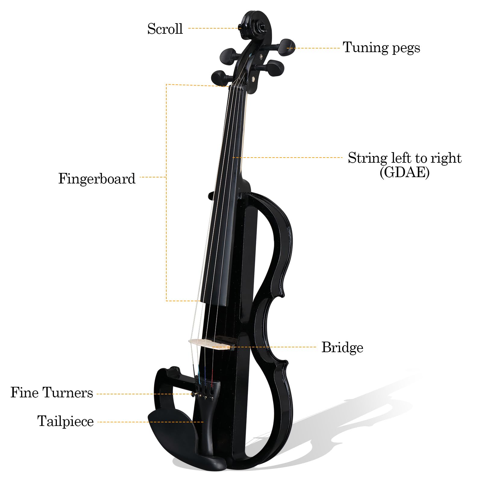 4/4 Full Size Electric Violin Kit for Adults & Students - Professional Black Violin Set with Case, Bow, Rosin & Headphones | Perfect for Beginners, Practice & Live Performances