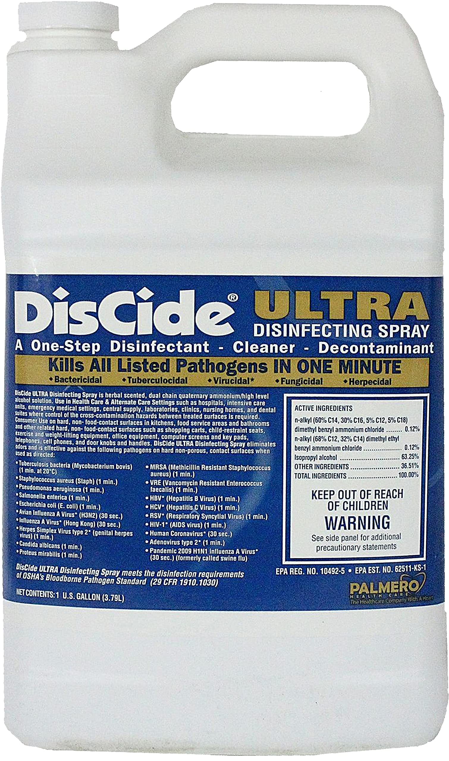 Discide Ultra Disinfectant Cleaner - 1 Gallon Bottle (Pack of 4) - Hospital-Grade Disinfectant for Home, Office & Commercial Use - Kills 99.9% Germs & Viruses - EPA Registered