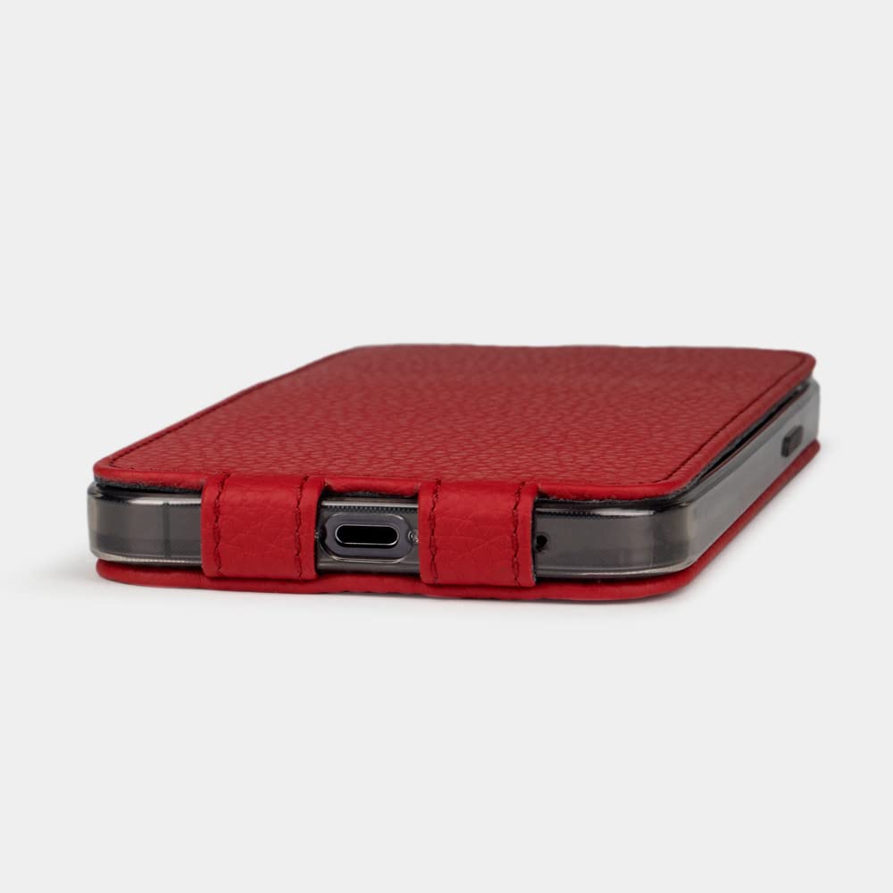 Premium Leather Wallet Case for iPhone 13 Pro Max - Magnetic Foldable Cover with Card Slots - Made in France - Red - Perfect for Travel, Business & Everyday Use