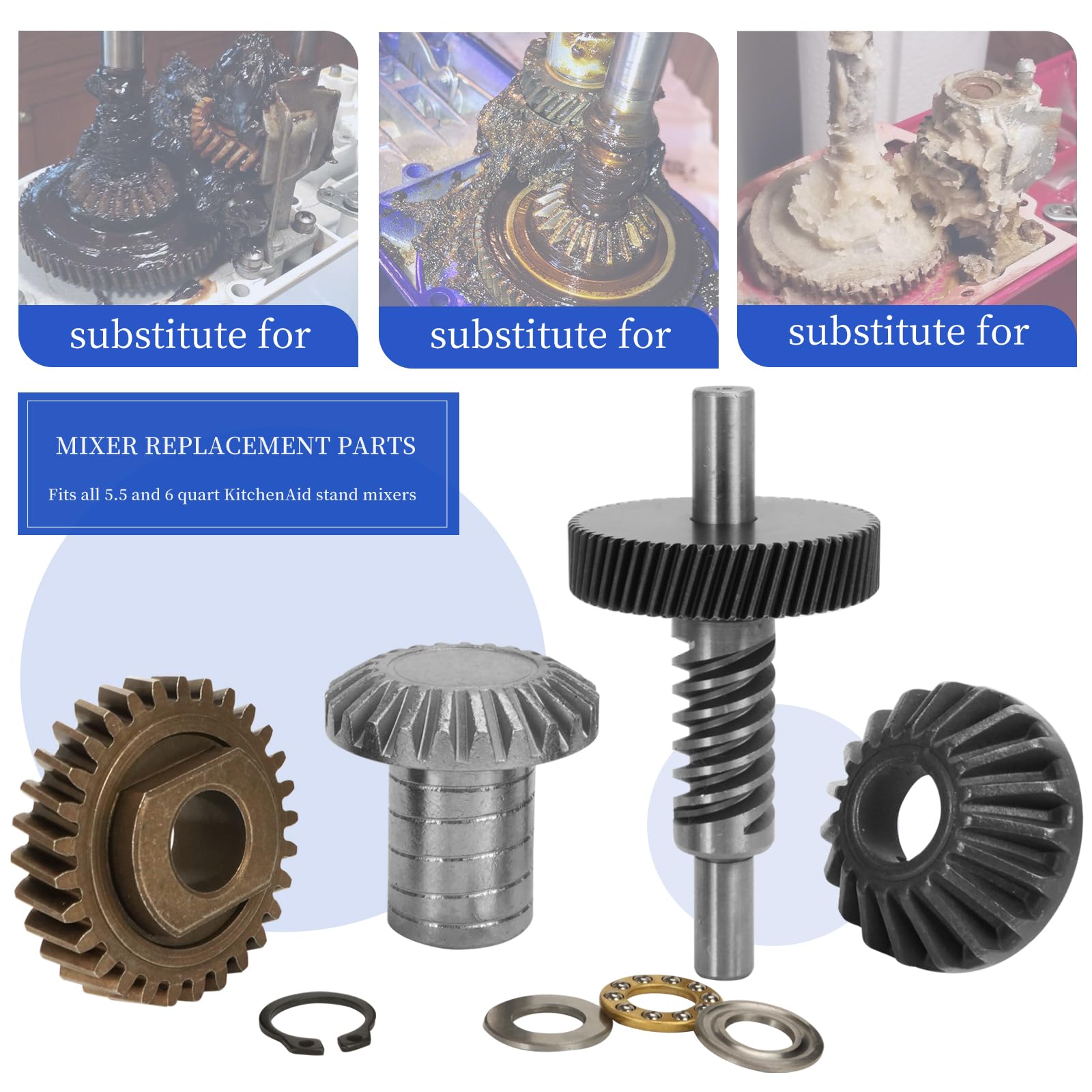 KitchenAid Mixer Worm Gear Replacement Kit - Compatible with 5qt & 6qt Stand Mixers (Fits Models 9706529, 9709511, 9703337, 9709231) - Durable Worm Follower Gear Set for Smooth Mixing - Perfect for Baking, Dough Kneading & Food Preparation