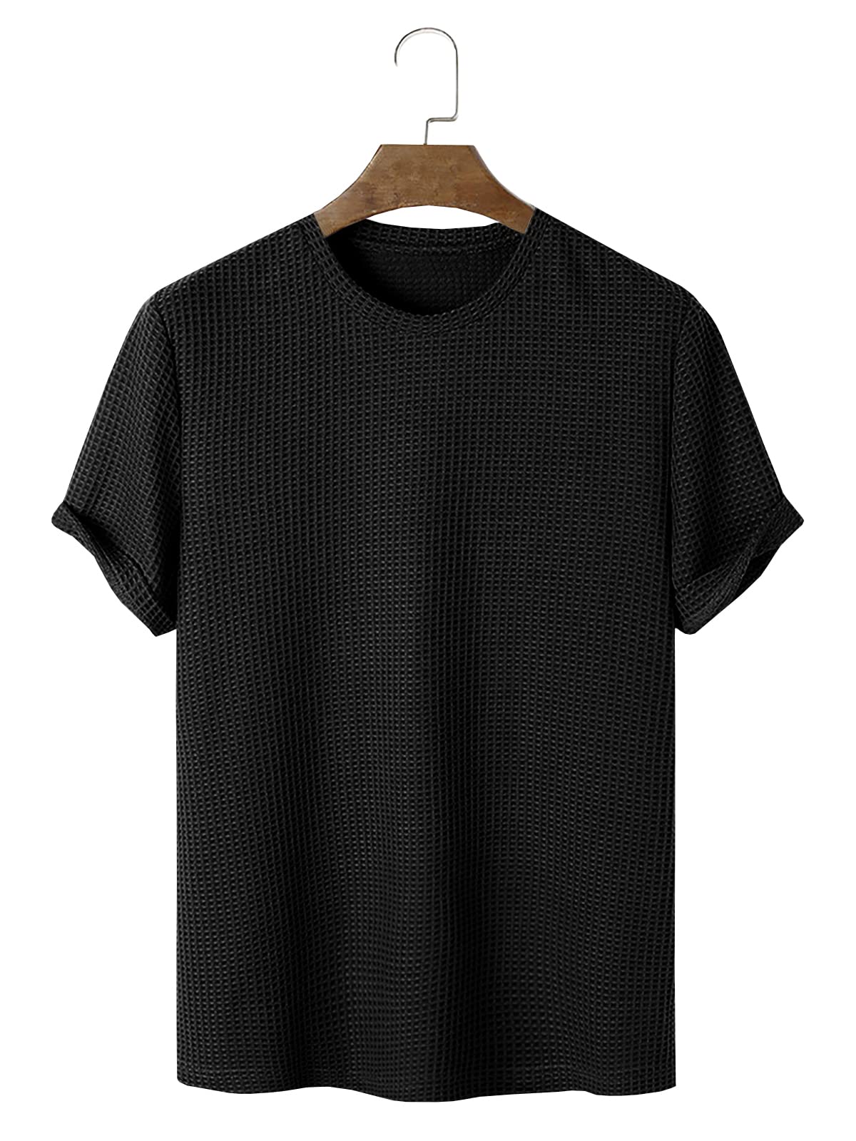 YOBECHO Men's Waffle Knit Short Sleeve Crew Neck T-Shirt - Breathable Summer Casual Tee for Outdoor Activities & Daily Wear