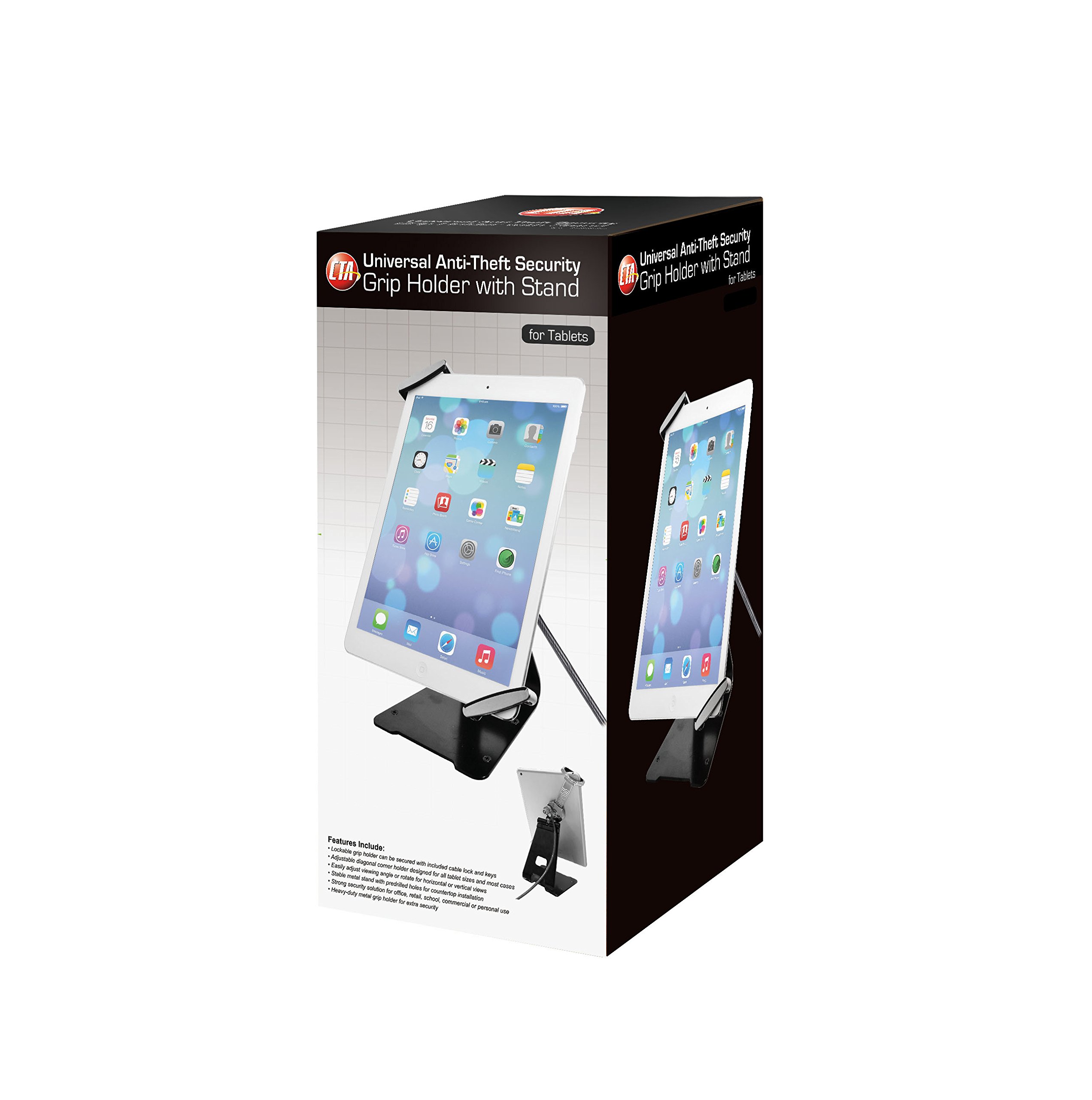 CTA Digital Universal Anti-Theft Tablet Stand & Security Grip - Compatible with iPad, Samsung Galaxy & More - Perfect for Travel, Cafes & Public Spaces