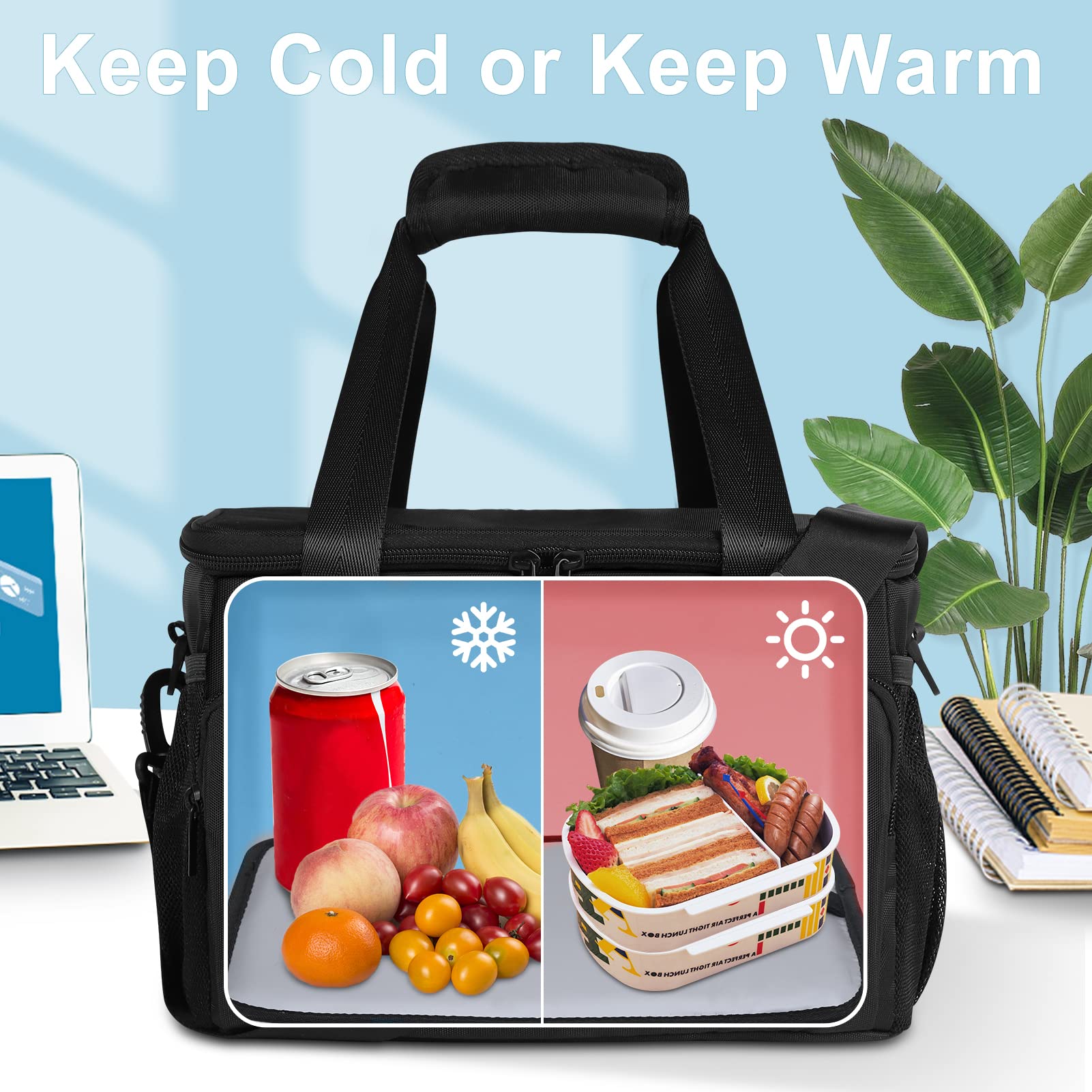 Gloppie Insulated Lunch Bag for Adults - Reusable Thermal Lunch Box for Men & Women - Perfect for Work, Office, Picnics & Outdoor Activities - Black