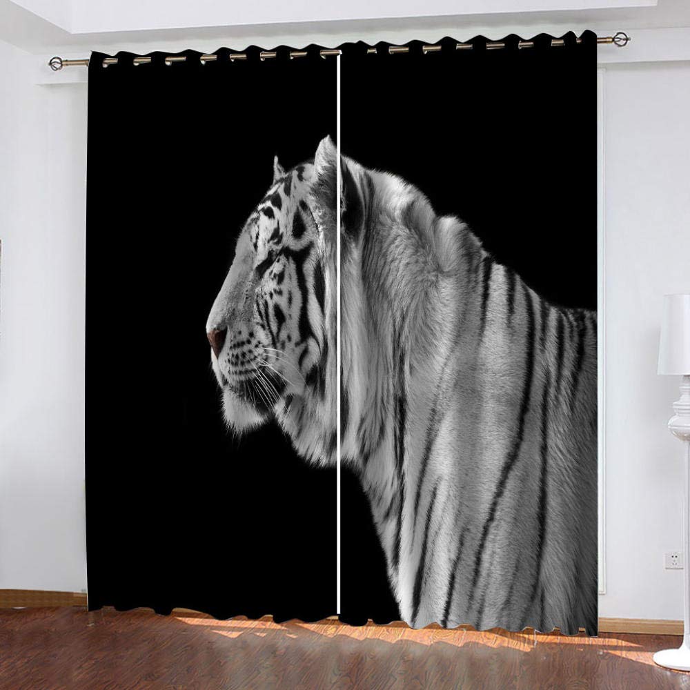 Blackout Thermal Insulated Kitchen Curtains with Tiger Print - 52x84 Inch Energy Saving Grommet Window Curtains for Living Room & Bedroom (Set of 2 Panels) - Perfect for Home Decor, Privacy & Light Control