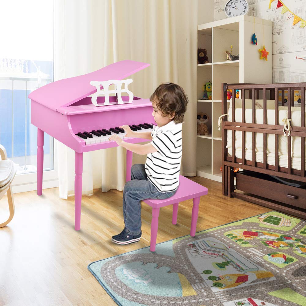 Ochine Kids Wooden 30-Key Mini Grand Piano Toy - Classical Children's Musical Instrument with Bench, Music Stand & Song Book - Perfect for Early Childhood Music Education & Home Play (Ships from USA)