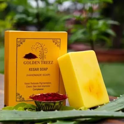 Golden Treez Saffron Soap | 100% Natural Kashmiri Kesar Bath Bar for Face & Body | Ayurvedic, Paraben-Free, Sulfate-Free, Cruelty-Free (115g) | Brightens Skin & Reduces Blemishes - Perfect for Daily Skincare Routine & Spa Days