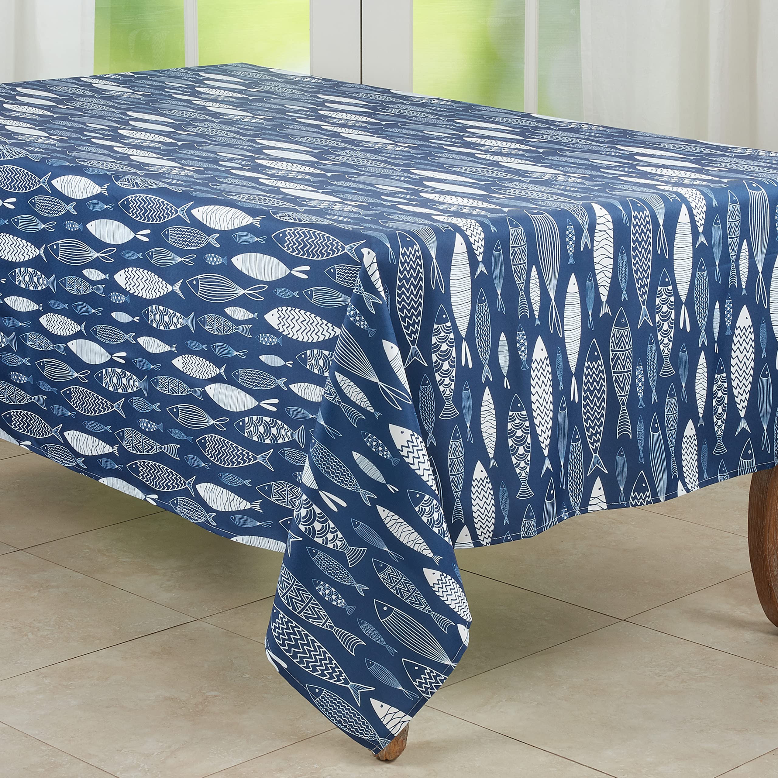 SARO Fish Design Tablecloth 65x140 Navy Blue for School & Dining