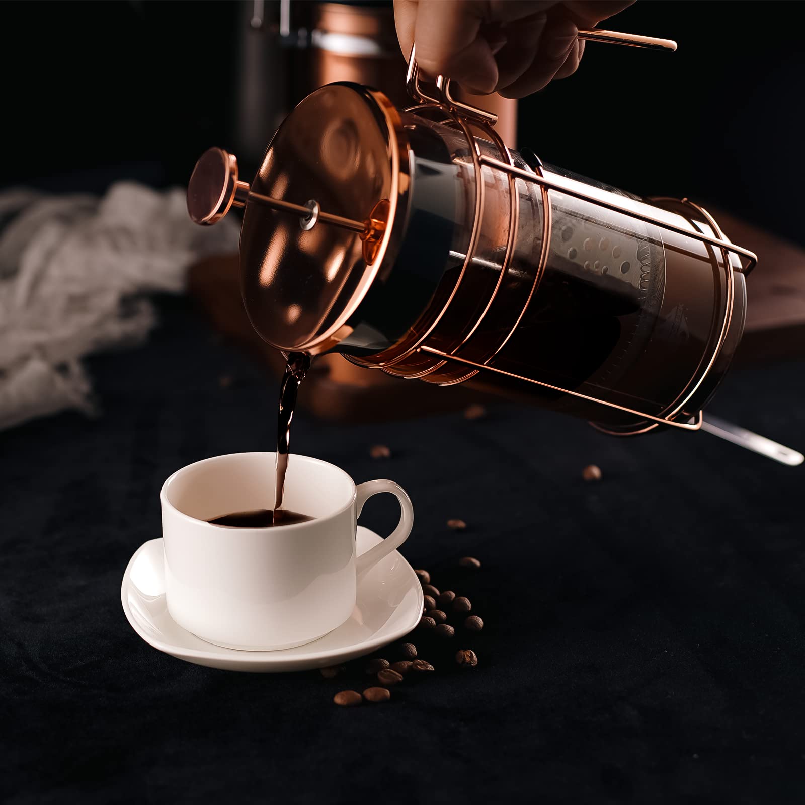French Press Coffee Maker - 34oz/1L Stainless Steel Manual Coffee & Tea Brewer with Fine Mesh Filter - Perfect for Home, Office, Camping & Gifts
